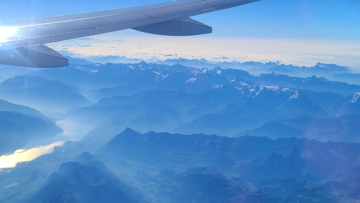 Lufthansa flight over the Alps during sunrise