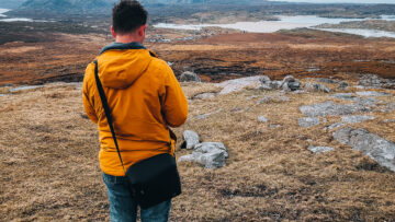 Jason flying in drone in Harris, Scotland