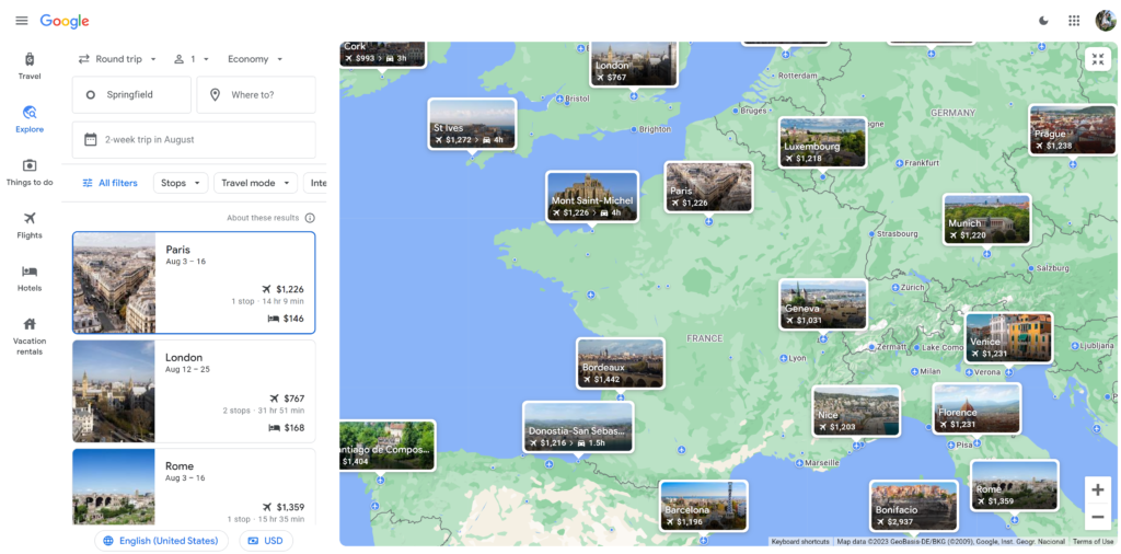 how to plan a trip with Google Flights Explore feature