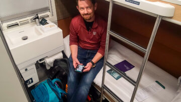 Jason in our Club Room on the Caledonian Sleeper Train