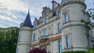 front of the chateau at Hotel Domaine de la Tortiniere