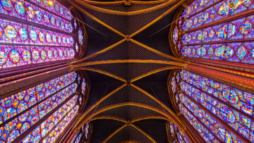 Sainte Chapelle dark starry night sky ceiling and rainbow of stained glass windows