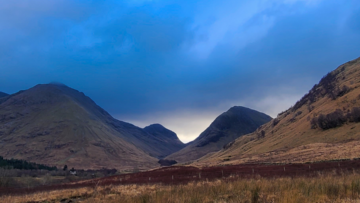 Stunning bold colors in Glencoe in November - mountain peaks from the valley below