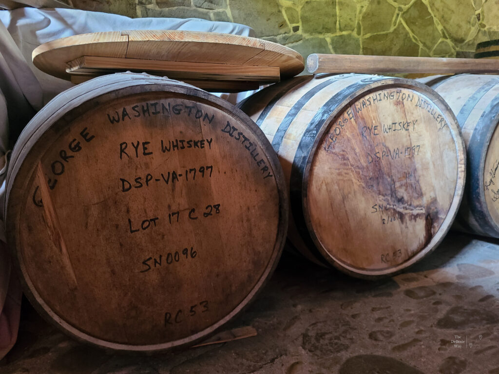 Rye Whiskey aging in barrels inside the distillery at Mount Vernon