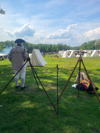 Continental Army soldiers in a reenactment camp at Mount Vernon