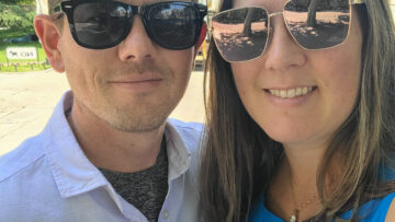 Jason and Tasha in front of the Prado Museum in their home base of Madrid, Spain
