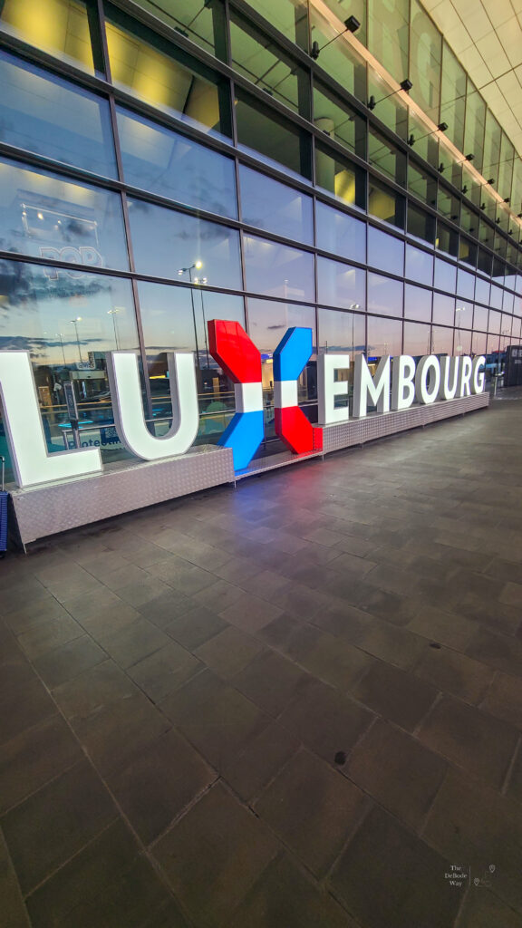 Luxembourg sign outside of Luxembourg Airport