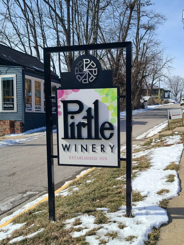 Pirtle Winery sign along the street