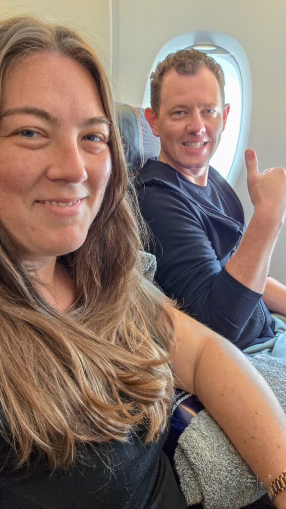 Our journey home continued on our first A380. Another thumbs-up from Jason in Premium Plus.