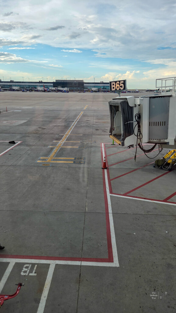 The empty B65 gate at Denver International Airport.